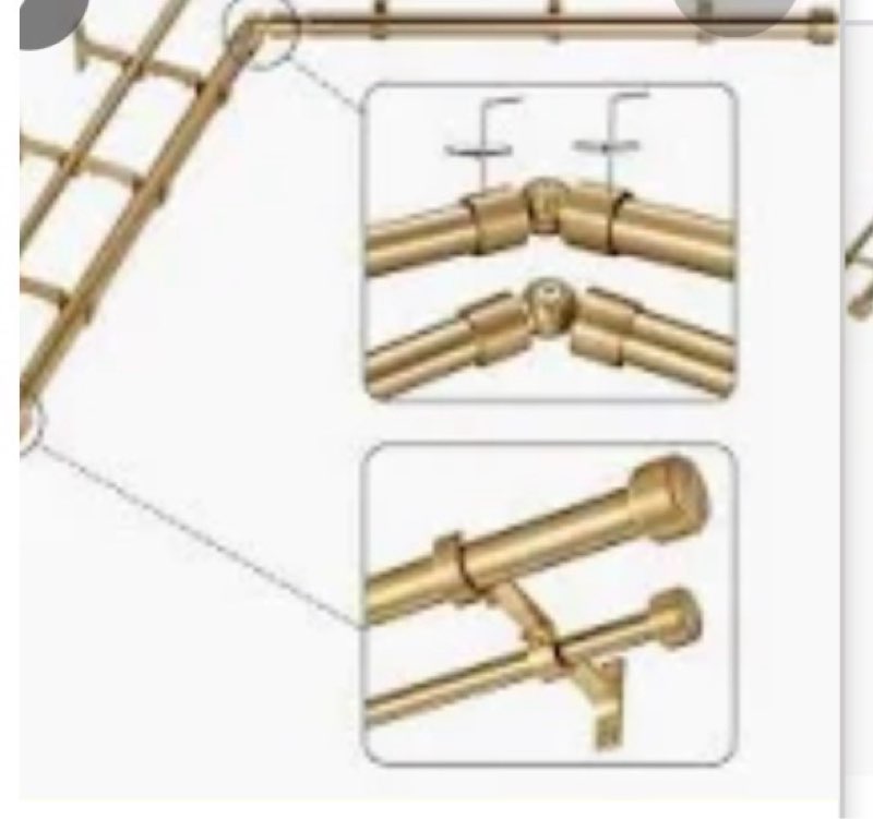 mayrhyme warm gold double corner window curtain rods with aluminum end cap finials and brackets,1 in