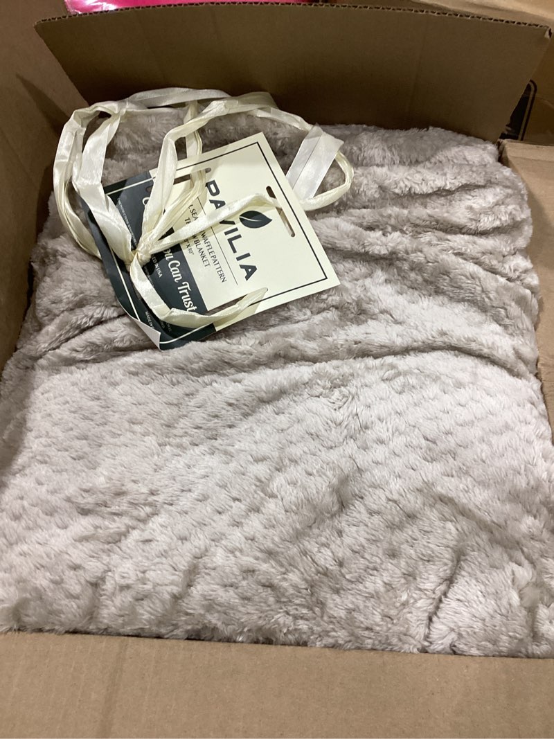 Condition photo showing Good Condition for pavilia taupe tan fleece throw blanket for couch sofa bed, soft fuzzy waffle jacquard microfiber, warm lightweight fade-resistant decorative all season throw, 60x80 twin taupe 60 x 80 inches - twin