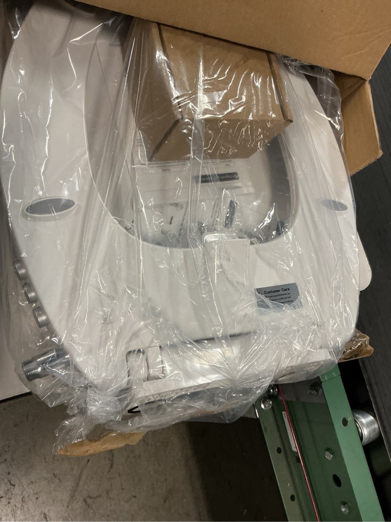 Condition photo showing Good Condition for bidet toilet seat, soft close elongated toilet seat, button control feminine/posterior wash switch, knob control water pressure,white bidet seat attachment with brass inlet easy installation