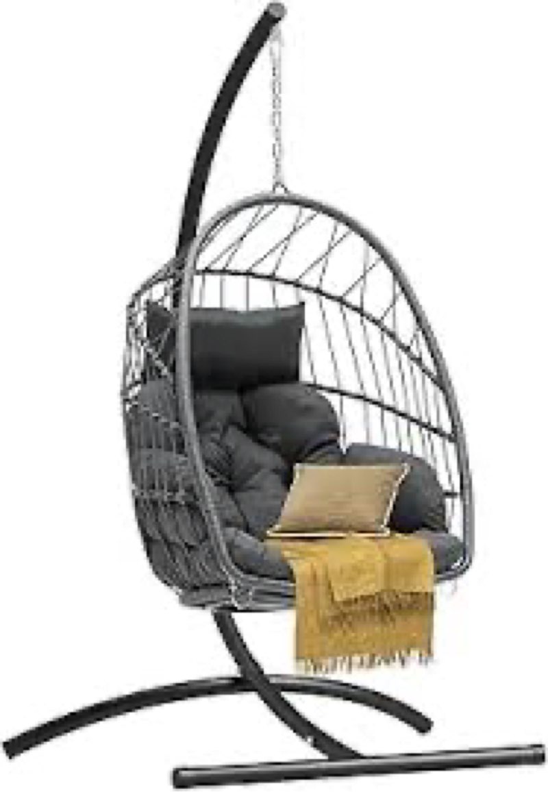 DWVO Egg Chair with Stand, Hanging Outdoor Rattan Wicker Patio Hammock Indoor Egg Chair with Cushion