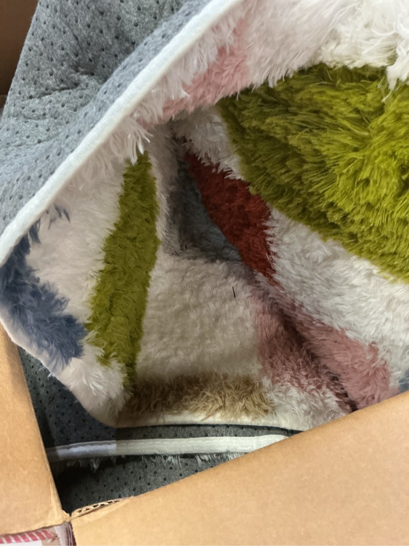 Condition photo showing As Is for Checkered Rug 4x6 for Living Room, Colorful Modern Shag Rug Super Soft Washable Fluffy Rugs Indoor Fuzzy Carpet for Bedroom Home Dorm Aesthetic Decor 4' x 6' (Rectangular) Berries