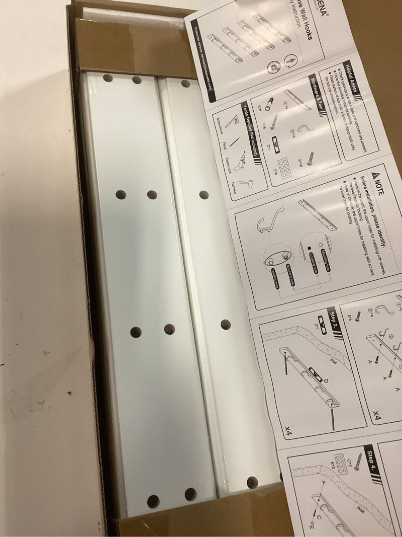 Condition photo showing New/Like New for forbena white coat rack wall mount 4-pack, coat hanger wall mounted for hanging clothes purse, modern key holder hooks for closet hat, belt, bag, backpack, leash (white and silver - 16 hooks) white & silver