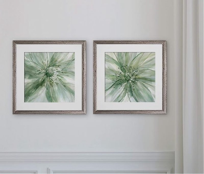 Wexford Home Macro Sage Flower -2 Piece Set Art Print, 16X16, Silver