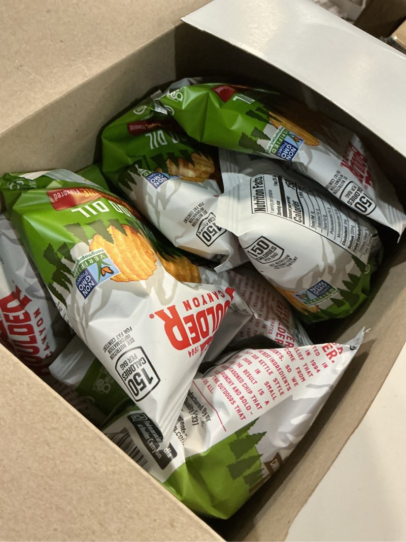 Condition photo showing Good Condition for (07-06-2026)Boulder Canyon Avocado Oil Kettle Style Potato Chips Variety Pack, 18 Count - Gluten-Free, Non-GMO, Hickory Barbecue, Classic Sea Salt, Sea Salt & Cracked Pepper (1 oz Bags)