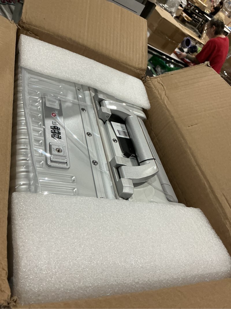 Condition photo showing Good Condition for feilario pc hardside carry on luggage, aluminum frame, tsa lock, cup holder | usb port, phone holder and spinner wheels keep essentials reachable for airport and business trips a-silver (zipperless closure) 20.8"