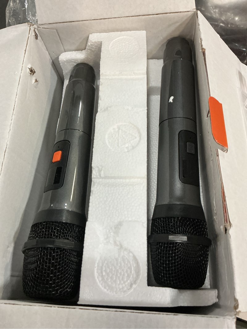 Condition photo showing Good Condition for karaoke machine, portable bluetooth speaker with 2 wireless microphones for adults & kids with lights, karaoke microphone with pa system supports usb/tf/fm/aux for home party home system packages black