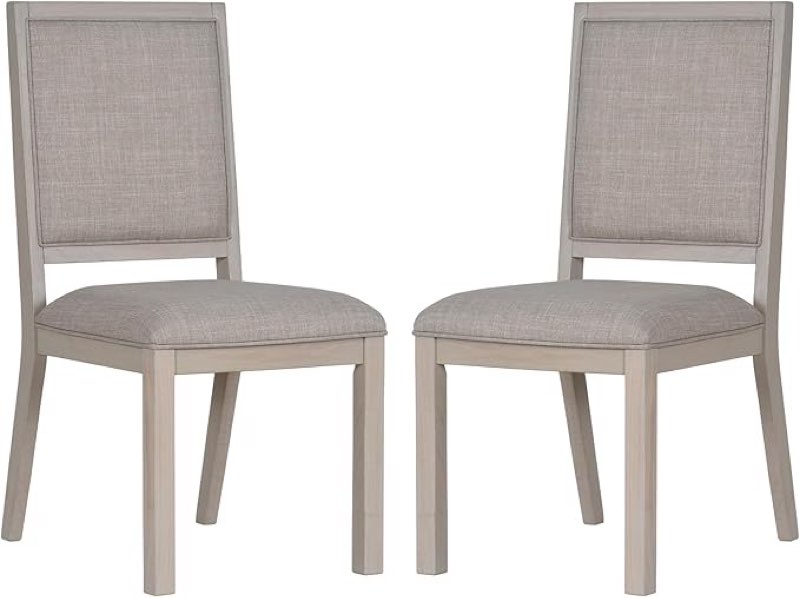 COLAMY Wooden Dining Chairs Set of 2, Mid Century Modern Upholstered Dining Chairs, 19 Inch Fabric Dining Room Chair with Back for Kitchen Dining Living Room Courtyard Waiting Leisure Area, Ivory