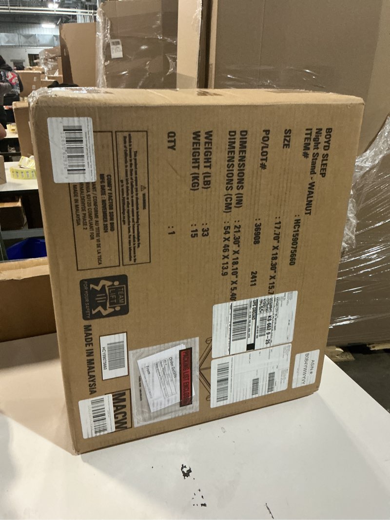 Condition photo showing New/Like New for Boyd Sleep Bedroom Nightstand Bedside Table: Mackay Two Drawer Storage with Leg Base, Walnut Walnut Mackay