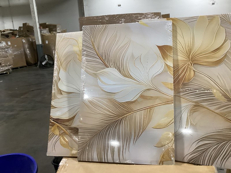 Condition photo showing New/Like New for Modern Abstract Gold Botanical Canvas Wall Art Fashion Plants Wall Decor Pictures Leaf Light Luxury Poster Prints Flowers Painting Artwork for Living room Office Decoration 12x16in Frame Canvas 16"L x 12"W