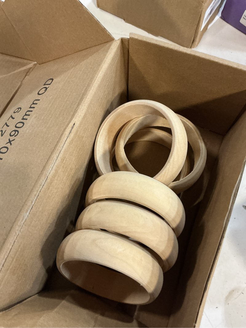 Condition photo showing As Is for uxcell wooden bangle bracelet, 10pcs 83mm - log retro macrame rings, unfinished smooth wood circle, wooden rings for crafts, jewelry, diy making, home decor