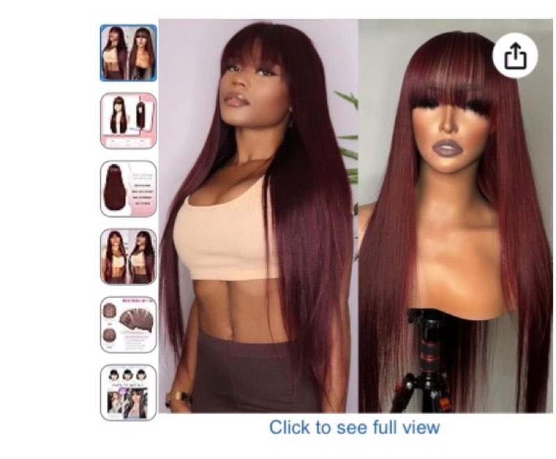 Burgundy Wigs for Women, Long Straight Wine Red Wig with Bangs Soft Synthetic Heat Resistant Fiber W