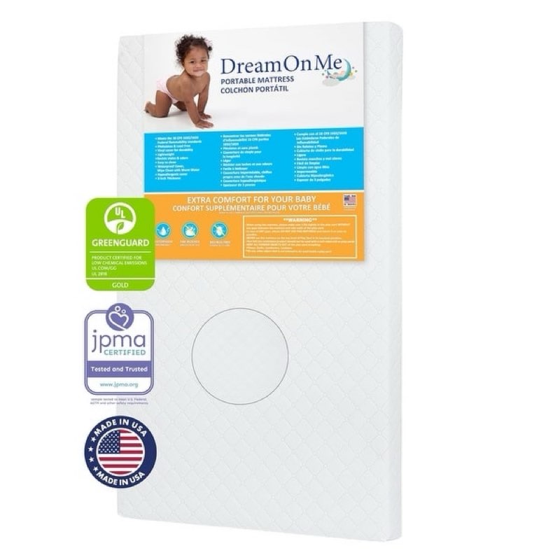 Dream On Me Holly 3” Mini/Portable Crib Mattress, Greenguard Gold & JPMA Certified, Fits Portable & 