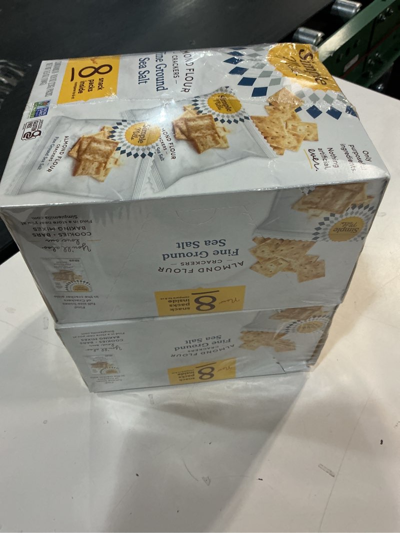 Condition photo showing New/Like New for (Best by:03/25/2026) Simple Mills Almond Flour Crackers Snack Packs, Sea Salt, Gluten Free, Flax Seed, Sunflower Seeds, Corn Free, Good for Snacks, 6.5 oz, Pack of 2 (8 Bags per Box) Fine Ground Sea Salt 6.5 Ounce (Pack of 2)