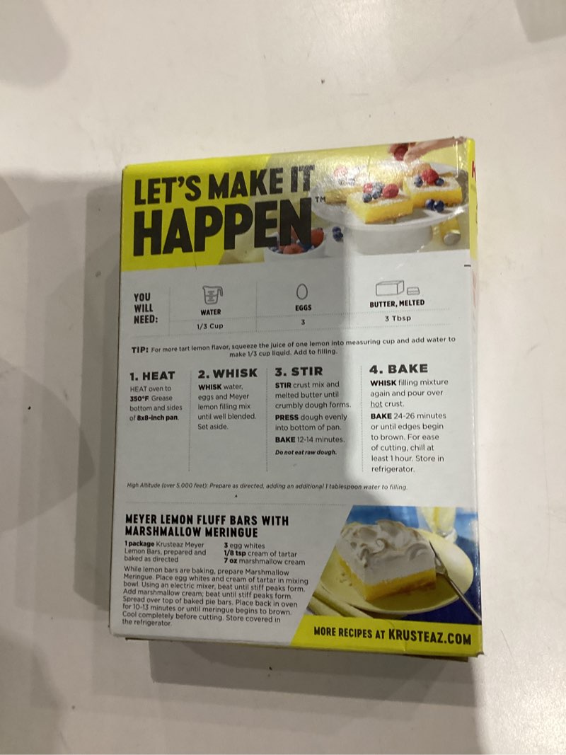 Condition photo showing New/Like New for Krusteaz Meyer Lemon Bar Mix, Made with Real Lemons, 19.35 oz Box Lemon Bar Mix 19.35 Ounce (Pack of 1)
