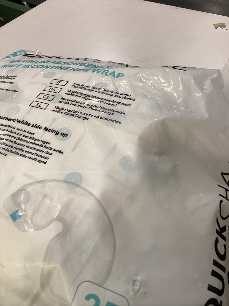 Condition photo showing New/Like New for QuickChange Men’s Overnight Adult Incontinence Wrap (Pad), Maximum Absorbency, Holds 17oz Dry to The Touch, Disposable, Fragrance Free, One Size Fits All, Catheter Replacement, 25 Count (25) Pack of 25