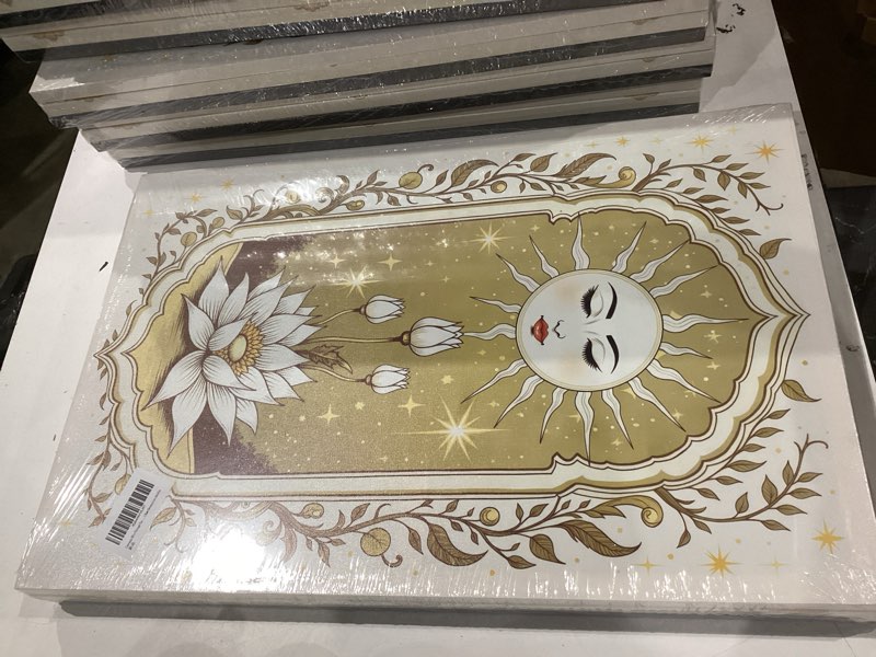 Ijeroain 3Pcs Vintage Tarot Wall Art Boho Sun Moon Painting Wall Decor Boho Celestial Sky Lotus Pict