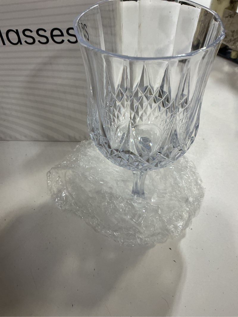 Condition photo showing New/Like New for 48pcs 7oz transparent wine plastic glasses, drinking champagne glasses flutes crystal vintage water unbreakable goblets for valentine’s day, wedding, parties transparent 48