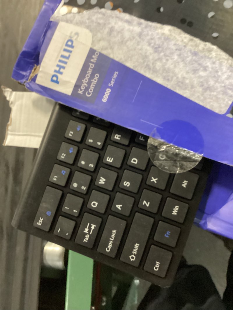 Condition photo showing As Is for philips bluetooth keyboard and mouse combo, ergonomic design with wrist rest for computer keyboard, bluetooth/2.4ghz 3-device connectivity, wireless keyboard and mouse set for windows/android, black