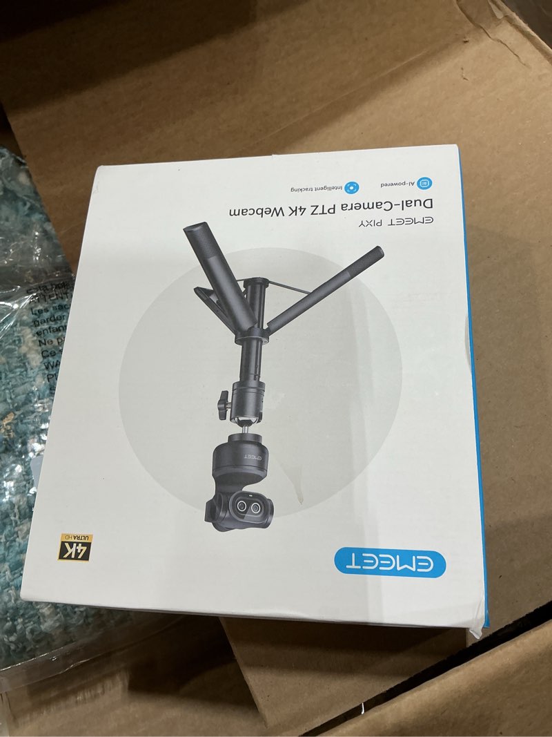 Condition photo showing New/Like New for emeet pixy dual-camera ai-powered ptz camera 4k with tripod, ai tracking, pdaf&ai autofocus 0.2s, 1/2.55'' sony sensor, 3 mics, presets, 4k webcam for streaming, obs/twitch/switch 2 compatible pixy kit dual-camera ai ptz 4k