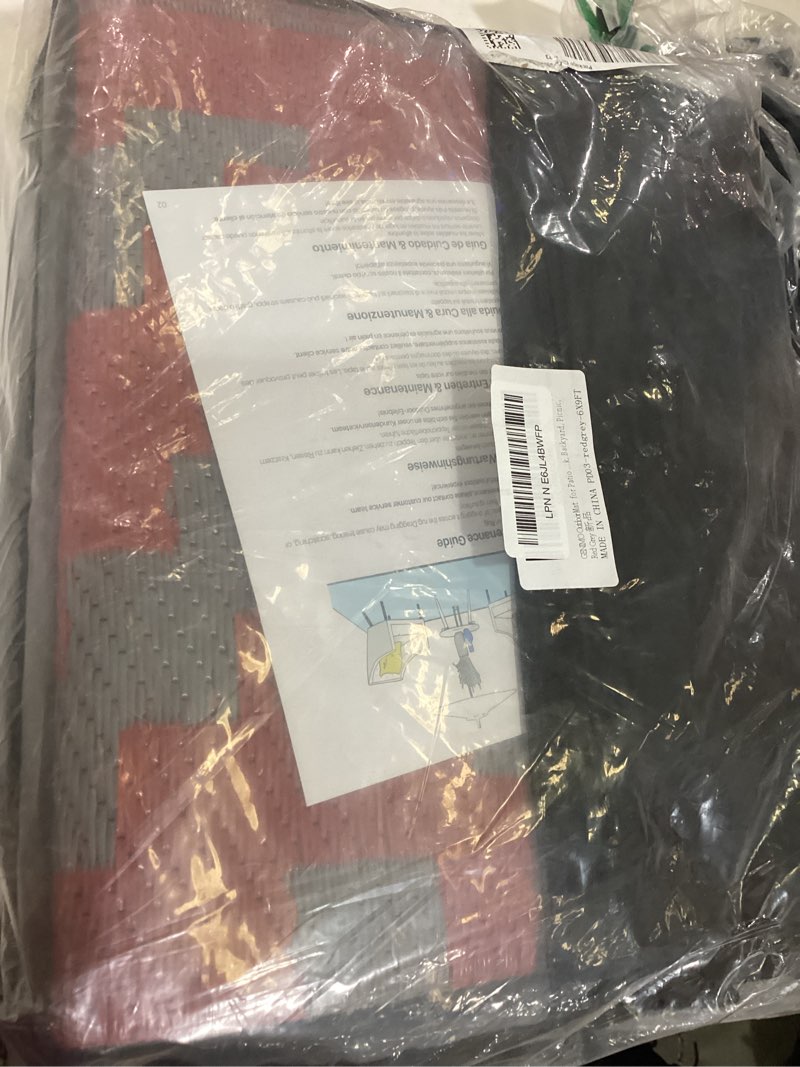 Condition photo showing Good Condition for genimo christmas outdoor rug for patio clearance, 6'x9' reversible plastic straw rugs, lightweight waterproof rv camping mat for camper, balcony, deck, backyard, picnic, red grey red & grey 6' x 9' (rectangular)
