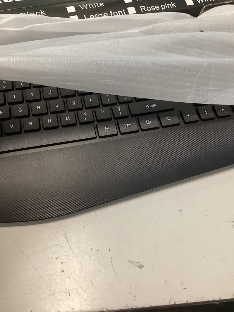 Condition photo showing Good Condition for sablute wireless keyboard and mouse combo - full size ergonomic wrist rest, silent typing, phone holder, 2.4 ghz, 3 level dpi, batteries powered, compatible with pc, laptop, windows, macos 1 pack classic black
