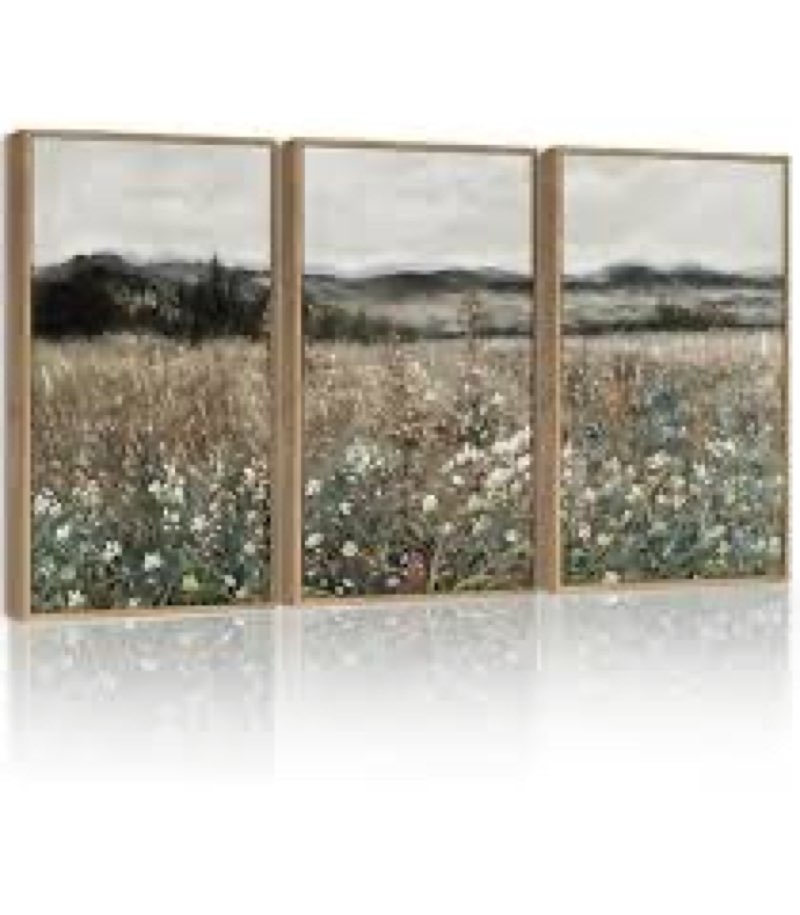 shenify vintage landscape framed wall art meadow flowers farmhouse decor retro classic painting for