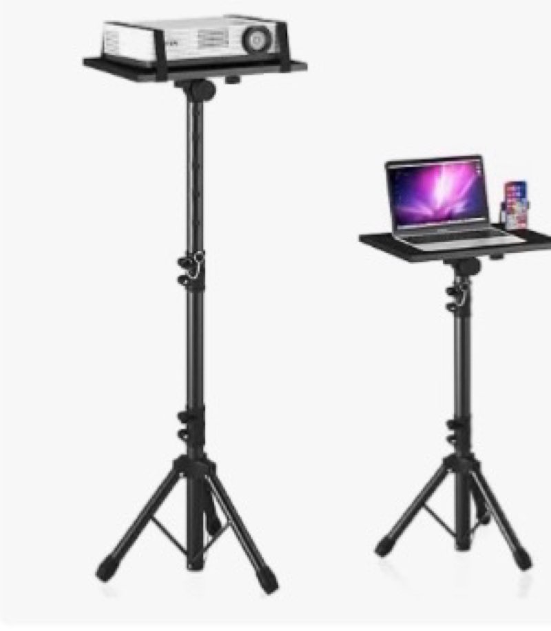 projector stand tripod adjustable, laptop height from 23.5 to 46.5 inches with gooseneck phone holde