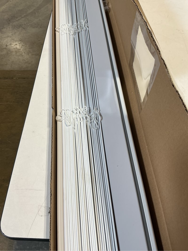 Condition photo showing Good Condition for allen + roth trim at home 2-in slat width 46-in x 48-in cordless white faux wood room darkening full-view standard horizontal blinds