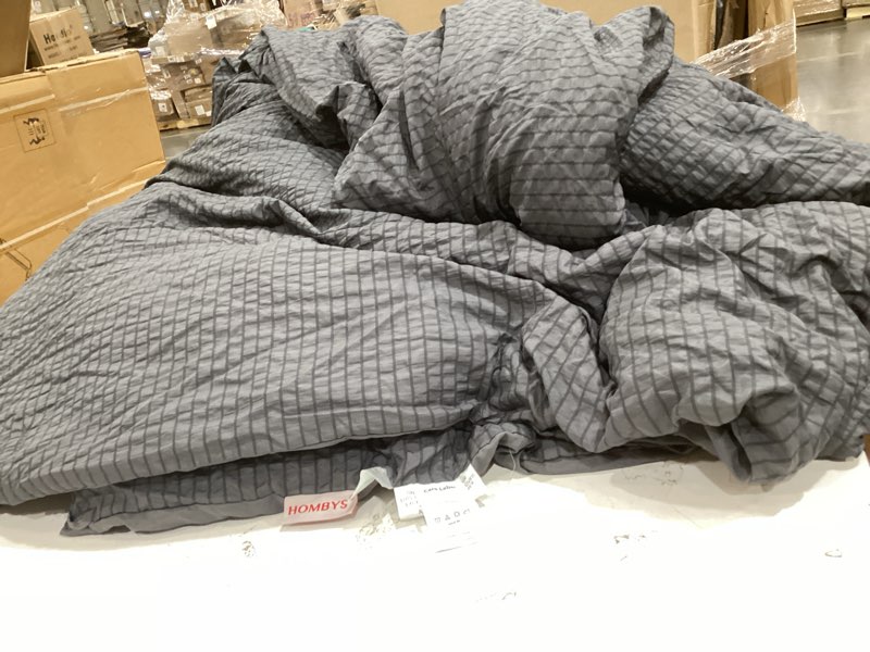 Condition photo showing As Is for hombys oversized king comforter with 2 pillow cases, 132x120, breathable grey soft comforter set, lightweight down alternative comforter, bedding comforter sets with 2 pillow shams for all season dark grey 120x13