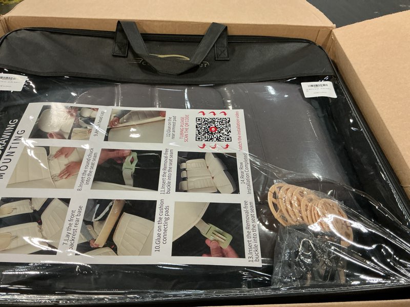 Condition photo showing Good Condition for Car Seat Covers Full Set, 5 Seats Universal Leather Seat Covers for Cars, Waterproof Front and Rear Seat Cover, Breathable Automotive Seat Cover for Most Sedans, Trucks, SUVs, Black&Brown FullSet Black&Brown