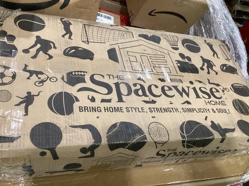 Condition photo showing As Is for spacewise sports equipment organizer – garage ball storage rack with hooks, baskets, wheels & detachable portable side cart, golf organizer, gym equipment & toy storage solution, charcoal finish