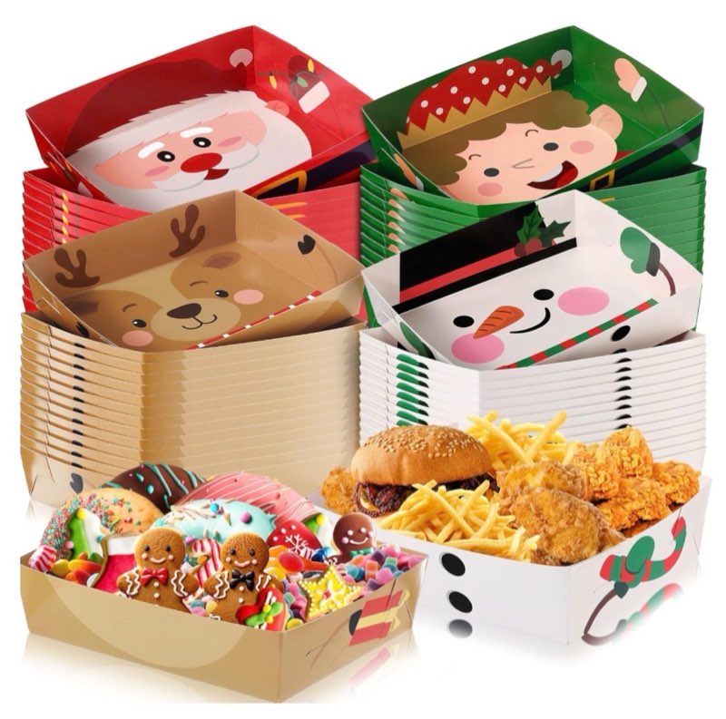Zhehao 36 Pack 5 lb Large Christmas Paper Food Trays Movie Night Food Serving Boat Nacho Trays Xmas 