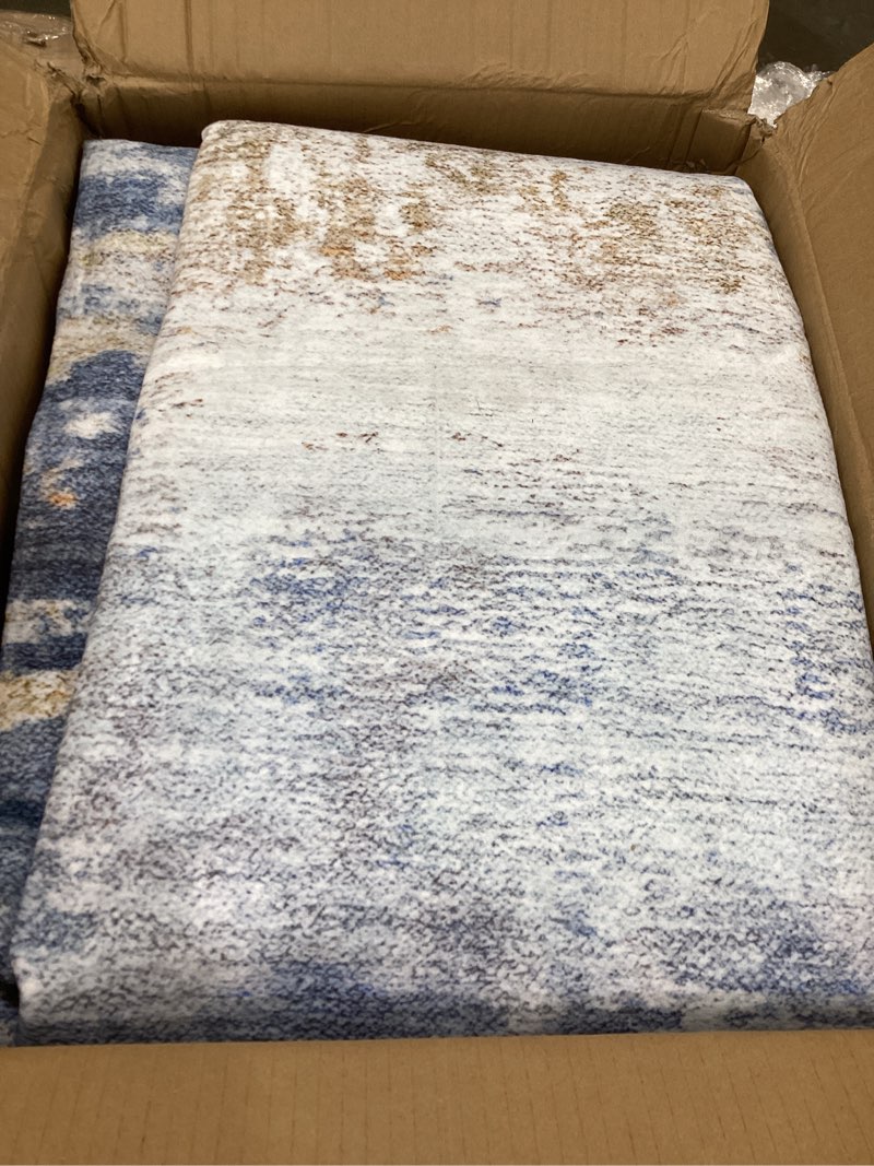 Condition photo showing Good Condition for 9x12 ft extra large washable area rugs for living room, soft non-slip modern abstract print pattern carpet for bedroom indoor floor nursery home decor (blue/gold) cc60 blue/gold 9' x 12' (rectangular)