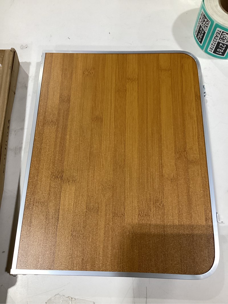 Condition photo showing Good Condition for Foldable Laptop Table, Bed Desk, Breakfast Serving Bed Tray, Portable Mini Picnic Table & Ultra Lightweight, Folds in Half with Inner Storage Space (Bamboo Wood Grain)