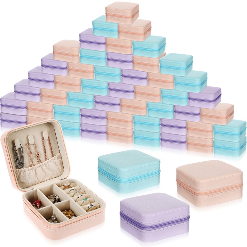 Batiyeer 50 Pcs Small Jewelry Travel Case Bulk Mini Jewelry Box Wedding Bridesmaid Proposal Return Gift for Pooja(Pink Purple Blue)