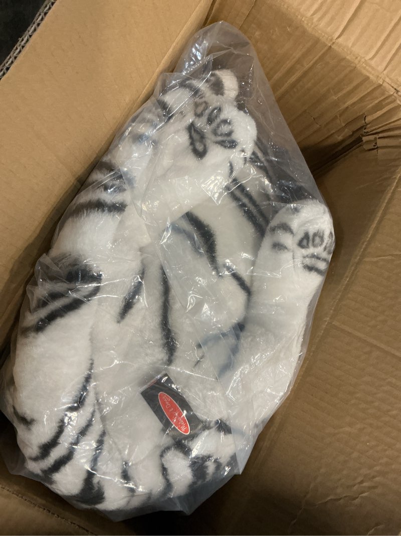 Condition photo showing New/Like New for Melissa & Doug Giant Siberian White Tiger - Lifelike Stuffed Animal (Over 5 feet Long)