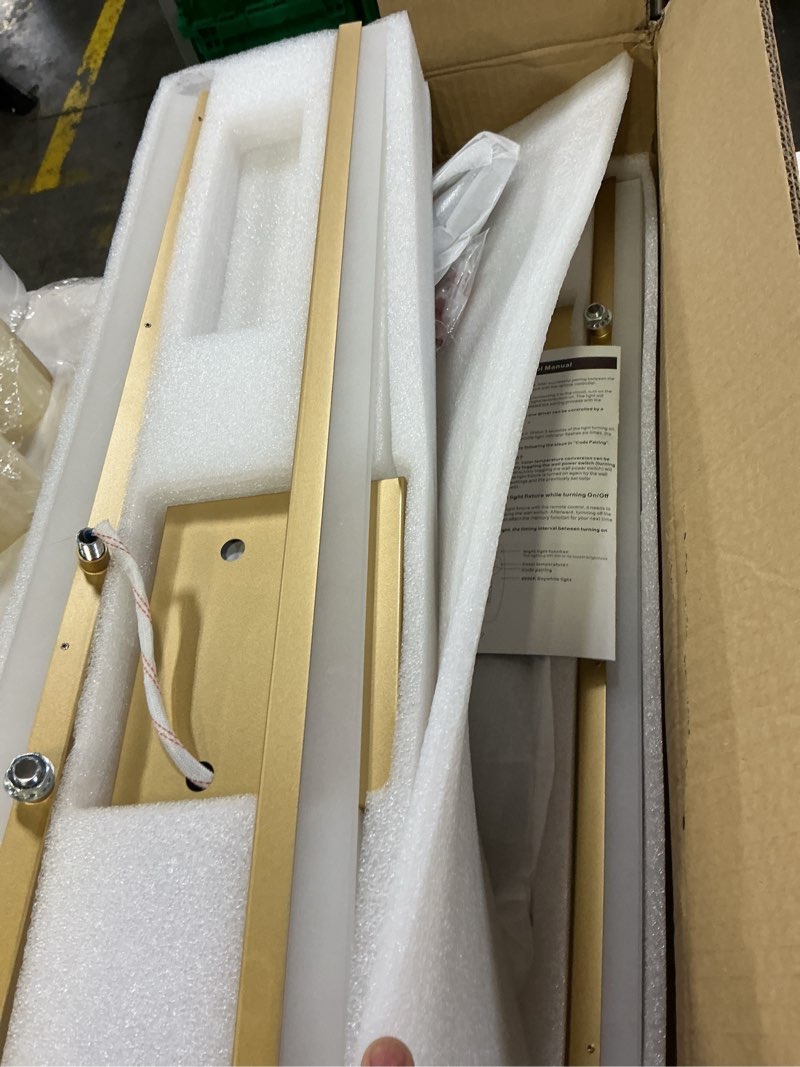Condition photo showing Good Condition for led wall sconce set of 2 gold remote modern led vanity lights set of 2 indoor wall light fixtures for living room, dimmable wall sconce for bedside bedroom bathroom, 31.5inch 2 pack 32 inches(2 pack) gold