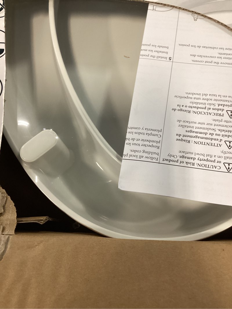 Condition photo showing New/Like New for kohler 25875-0 hyten 3" height, elevated soft close elongated toilet seat, contoured seat with grip-tight bumpers, quick-attach hardware, no slam toilet seat, white white elongated