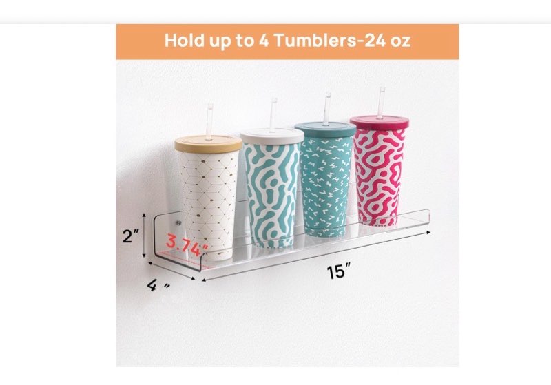 upsimples acrylic shelves for bathroom storage, 15\" floating shelves wall organizer for perfume, make up, skincare, kids bookshelf for bedroom, nursery, living room decor, clear, 4 pack 4 clear