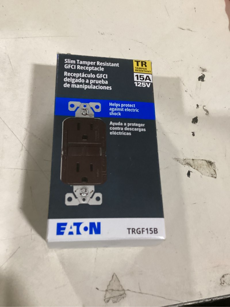 Condition photo showing As Is for Eaton 15 -Amp 125-volt Tamper Resistant GFCI Residential Decorator Outlet Receptacles , Brown