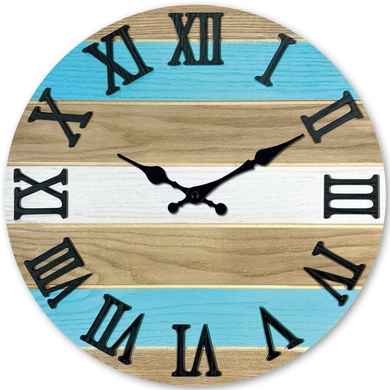 Blue Office Wall Clock Wood Solid Extra Large Wall Clocks Battery Operated 24 Inch Rustic Wall Clock Silent Non Ticking