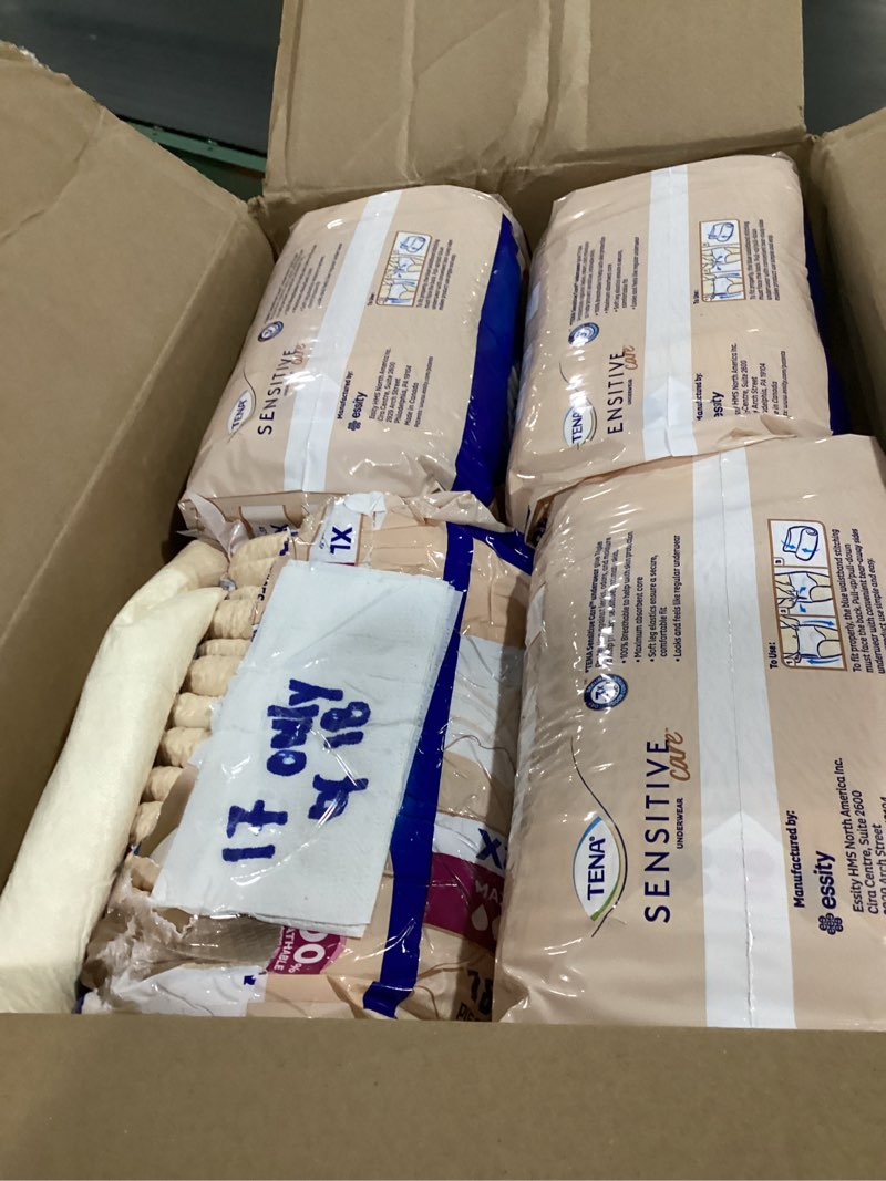 Condition photo showing As Is for tena sensitive care adult incontinence underwear for women, maximum, xl, 72 count (waist size 45in-58in) x-large 72