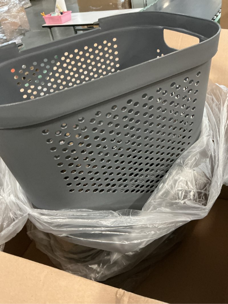 Condition photo showing Good Condition for Mind Reader 60L Slim Laundry Hamper, Clothes Basket, Lid, Ventilated, Plastic, Set of 1, Gray Gray 1-Pack