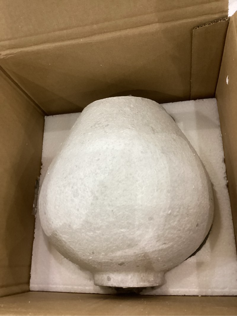 Condition photo showing Good Condition for Handemade Large Round Vase for Centerpieces, White Rustic Vase Farmhouse Decor, Distressed Textured for Home Decorations, Earthy Room Decor Aesthetic, Stone Look Ceramic Clay Pottery, 10 inch