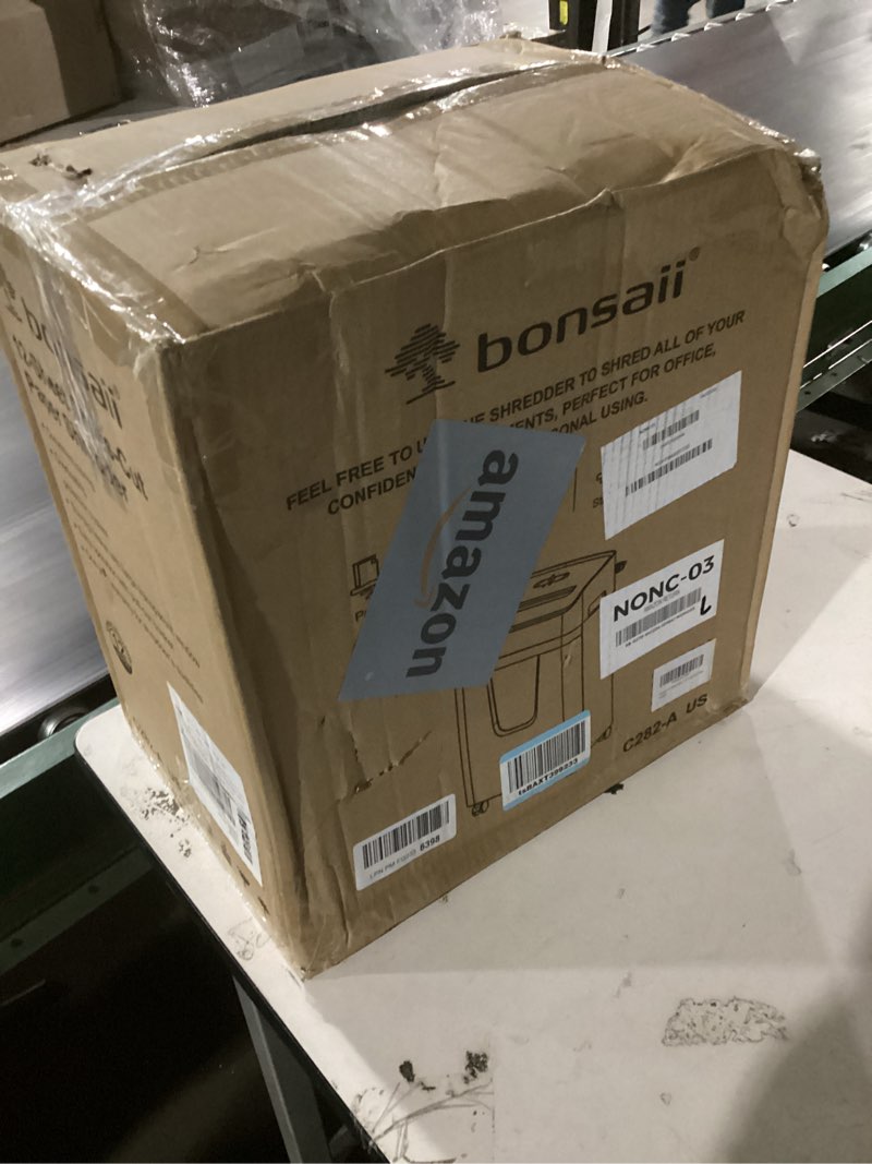 Condition photo showing New/Like New for bonsaii 12 sheet paper shredder for home office, heavy duty cross cut shredder with 5.5 gal pullout bin, home shredder for cds/credit card/document/mail, p-4 security level