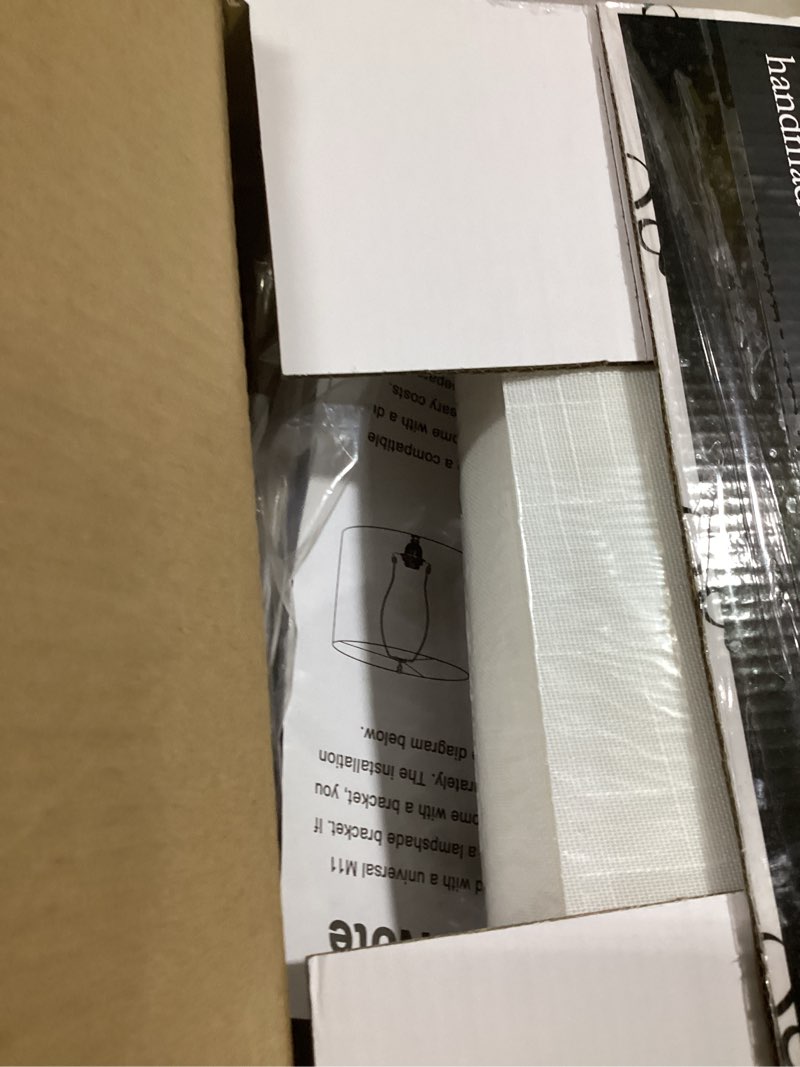 Condition photo showing As Is for go&so white textured drum lampshade medium lamp shade 13" top x 13" bottom x 10" high (spider) modern linen lamp shades for table lamp bedside lamp natural linen replacement assembly is required 13*13*10 inch-1 pack white-texture