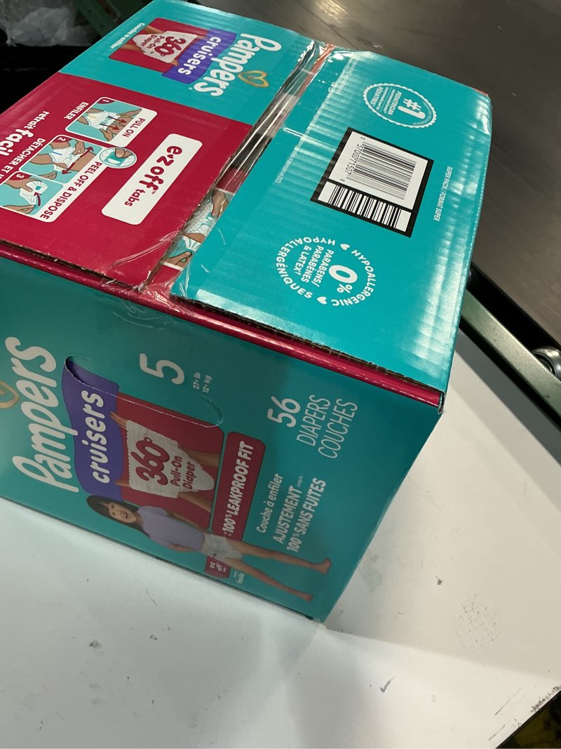Condition photo showing New/Like New for Pampers Diapers - Cruisers 360 - Size 5, 56 Count, Babyproof up to 100% Leakproof Pull-On Diaper Size 5 56