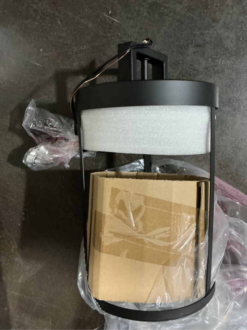 Condition photo showing Good Condition for quoizel claire matte black farmhouse clear glass lantern medium outdoor hanging pendant light