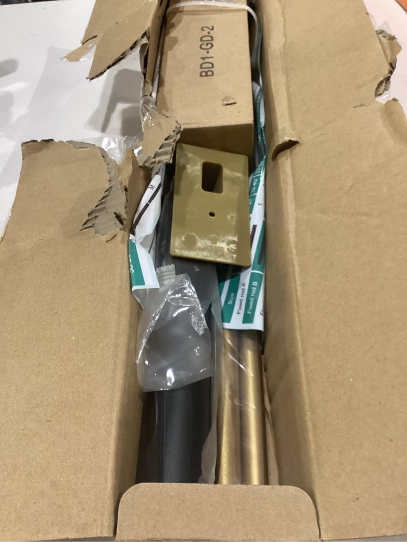 Condition photo showing Good Condition for tkztkz curtain rods no drilling, 18-28 inch adjustable no drill curtain rod with adhesive brackets, 5/8" renter friendly stick on rod for apartments, bedroom, rv, heavy duty 20-30 lbs, brass gold gold 18-28"?for 12-22" windows?