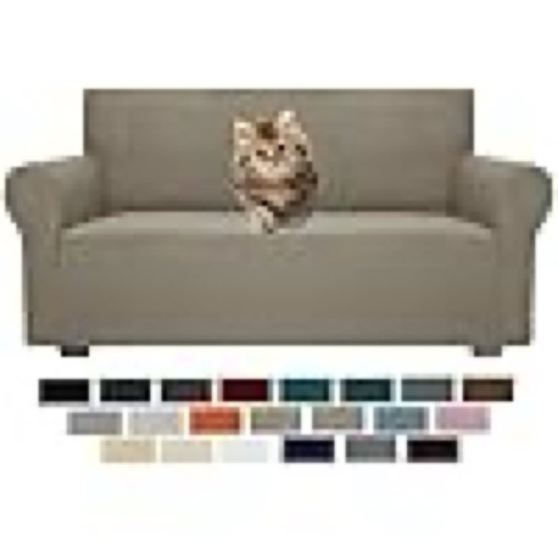 JIVINER High Stretch 1-Piece Jacquard Small Checks Couch Covers for 2 Cushion Couch Anti Slip Love Seat Sofa Covers Loveseat Slipcovers Protector for Kids Pets (Loveseat, Khaki)